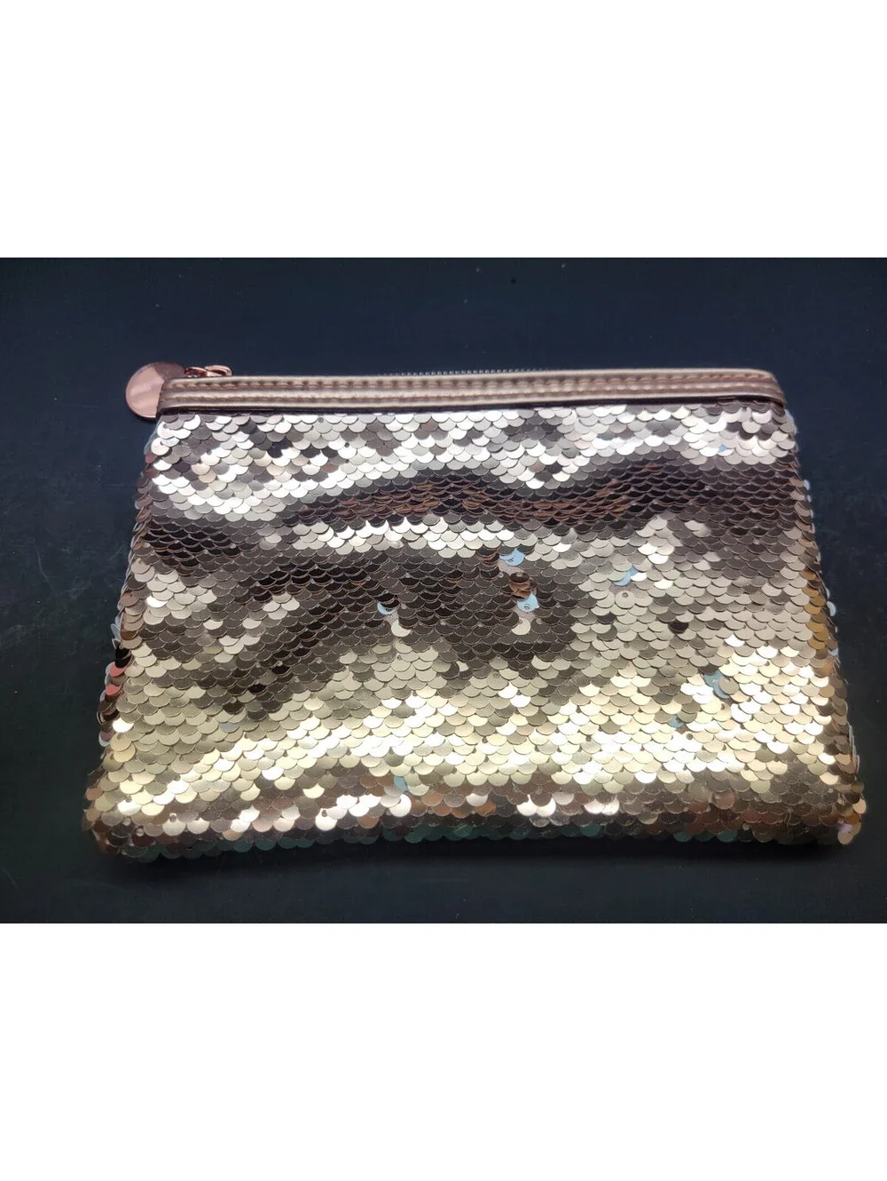 6 x  Reversible Sequin Makeup Cosmetic Pouch Travel Bag Rose Gold / White